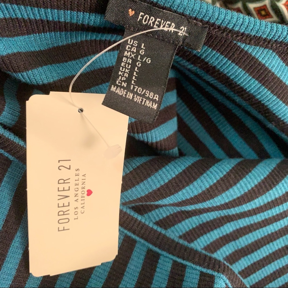 Forever21 Rugby Ribbed Stripes Deep Back Cut Crop Top Size Large - Picture 8 of 11